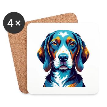 French Tricolor Hound Dog Breed Cartoon Kawaii - Coasters (set of 4) - white - Front