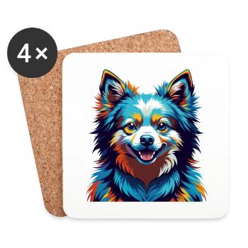 Spitz japonais chien race dessin animé coloré Kawaii - Dessous de verre (lot de 4) - blanc - Devant