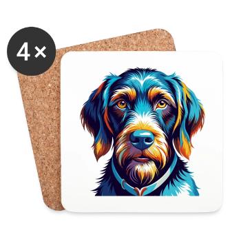 German Wirehaired Pointer Dog Breed Cartoon Kawaii - Coasters (set of 4) - white - Front