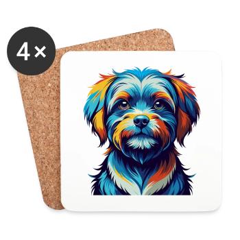 Race de chien maltais Dessin animé coloré Kawaii - Dessous de verre (lot de 4) - blanc - Devant