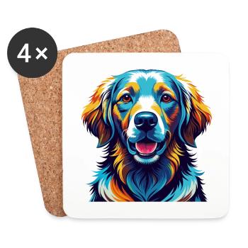 Golden Retriever Dog Breed Colorful Cartoon Kawaii - Coasters (set of 4) - white - Front