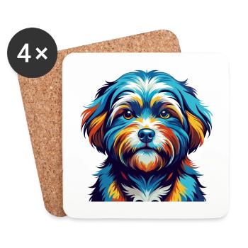 Race de chien maltais Shih Tzu dessin animé coloré Kawaii - Dessous de verre (lot de 4) - blanc - Devant