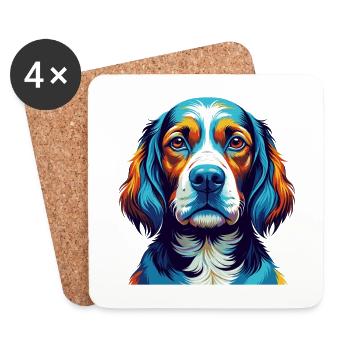 Grand Anglo Français Race de Chien Dessin Animé Kawaii - Dessous de verre (lot de 4) - blanc - Devant