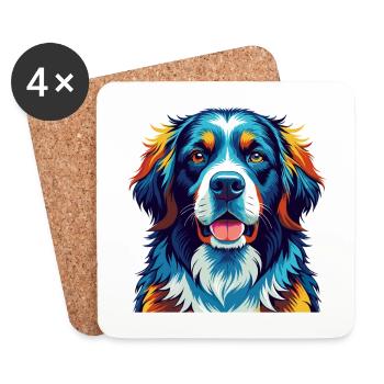 Landseer Chien Race Coloré Dessin Animé Kawaii - Dessous de verre (lot de 4) - blanc - Devant