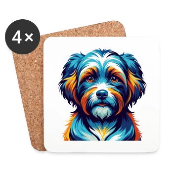 Race de chien havanais, dessin animé coloré, Kawaii - Dessous de verre (lot de 4) - blanc - Devant