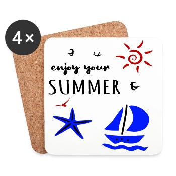 enjoy your Summer, Urlaub - Untersetzer (4er-Set) - Weiß - Vorne
