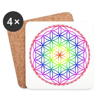 Flower of Life Regenbogen - Untersetzer (4er-Set) - Weiß - Vorne