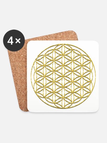 Flower of Life Gold | Blume des Lebens Gold - Untersetzer (4er-Set) - Weiß