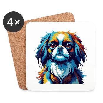 Japanese Chin Dog Breed Colorful Cartoon Kawaii - Coasters (set of 4) - white - Front