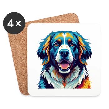 Grande race de chien des Pyrénées dessin animé coloré Kawaii - Dessous de verre (lot de 4) - blanc - Devant