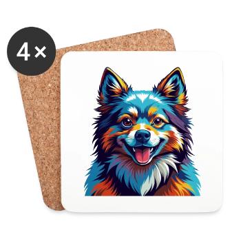 Indian Spitz Dog Breed Colorful Cartoon Kawaii - Coasters (set of 4) - white - Front