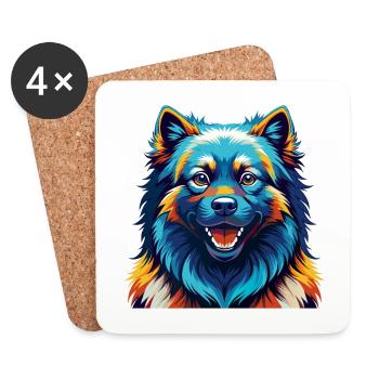 Keeshond Dog Breed Colorful Cartoon Kawaii - Coasters (set of 4) - white - Front