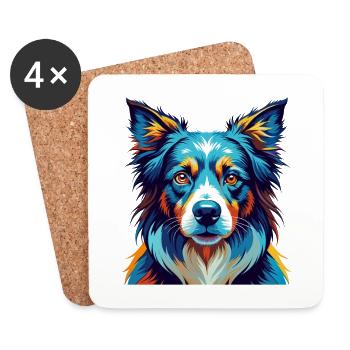 Chien de berger picard, race, dessin animé coloré, kawaii - Dessous de verre (lot de 4) - blanc - Devant