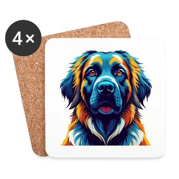 Leonberger race de chien coloré dessin animé Kawaii - Dessous de verre (lot de 4) - blanc - Devant