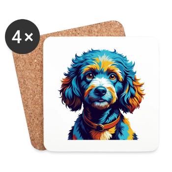 caniche miniature chien race coloré dessin animé kawaii - Dessous de verre (lot de 4) - blanc - Devant
