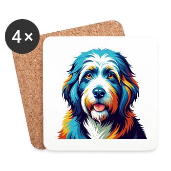 Vieux chien de berger anglais race coloré dessin animé Kawaii - Dessous de verre (lot de 4) - blanc - Devant