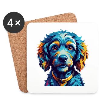 Caniche Chien Race Coloré Dessin Animé Kawaii - Dessous de verre (lot de 4) - blanc - Devant