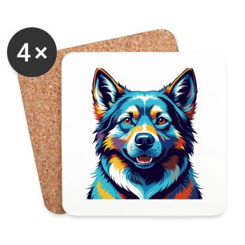 Norwegian Elkhound Dog Breed Cartoon Kawaii - Coasters (set of 4) - white - Front