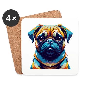 Mops Hund Rasse Buntes Aquarell Karikatur Kawaii - Untersetzer (4er-Set) - Weiß - Vorne