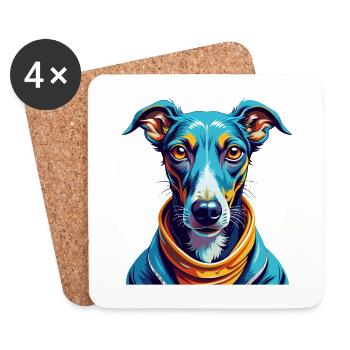 Rampur lévrier chien race coloré dessin animé Kawaii - Dessous de verre (lot de 4) - blanc - Devant