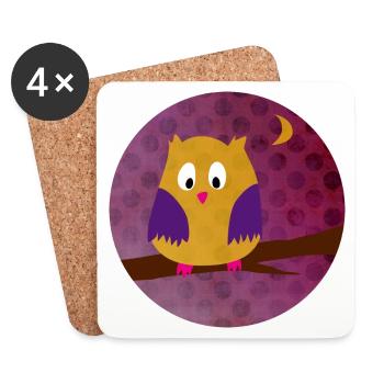 Eule Uhu Dots Punkte Kreis Wald lila Kinder Tiere - Untersetzer (4er-Set) - Weiß - Vorne