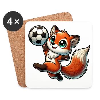 fröhlicher Fuchs, der mit einem Fußball spielt - Untersetzer (4er-Set) - Weiß - Vorne