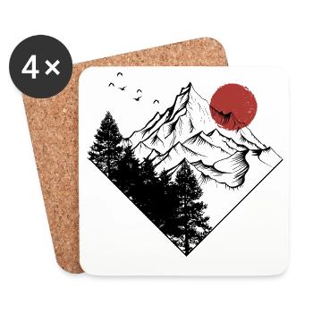 Red Sun Summit Silhouette - Coasters (set of 4) - white - Front