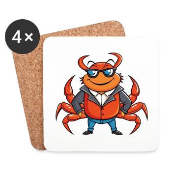Crab Funny Cartoon Kawaii Jacket Sunglasses - Coasters (set of 4) - white - Front