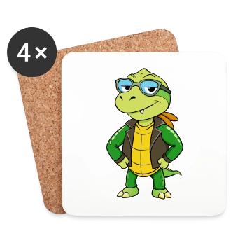 Turtle Funny Cartoon Kawaii Jacket Sunglasses - Coasters (set of 4) - white - Front