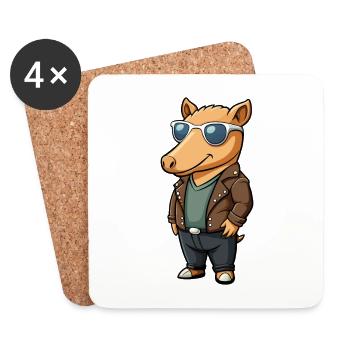 Tapir Funny Cartoon Kawaii Veste Lunettes de soleil - Dessous de verre (lot de 4) - blanc - Devant