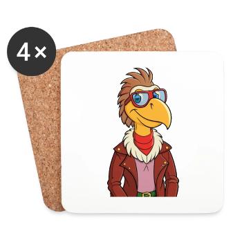 Vulture Lustige Cartoon Kawaii Jacke Sonnenbrille - Untersetzer (4er-Set) - Weiß - Vorne