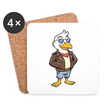 Seagull Funny Cartoon Kawaii Jacket Sunglasses - Coasters (set of 4) - white - Front