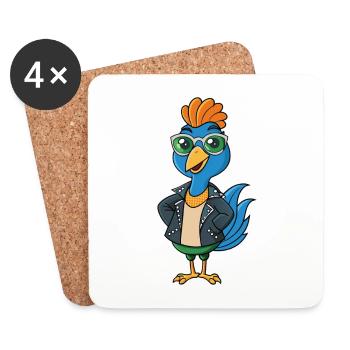 Peacock Funny Cartoon Kawaii Jacket Sunglasses - Coasters (set of 4) - white - Front