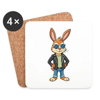 Lapin Funny Cartoon Kawaii Veste Lunettes de soleil - Dessous de verre (lot de 4) - blanc - Devant