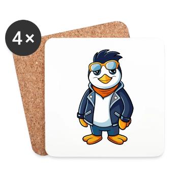Penguin Funny Cartoon Kawaii Jacket Sunglasses - Coasters (set of 4) - white - Front
