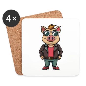 Pig Funny Cartoon Kawaii Jacket Sunglasses - Coasters (set of 4) - white - Front