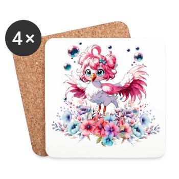 Flamant rose mignon - Dessous de verre (lot de 4) - blanc - Devant