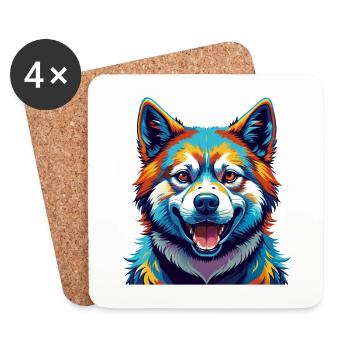 Akita Hunderasse Buntes Aquarell Karikatur Kawaii - Untersetzer (4er-Set) - Weiß - Vorne