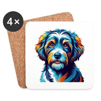 Barbet Chien Race Coloré Dessin Animé Kawaii - Dessous de verre (lot de 4) - blanc - Devant