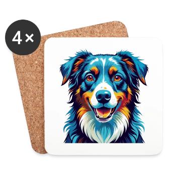 Australian Shepherd Dog Breed Cartoon Kawaii - Coasters (set of 4) - white - Front