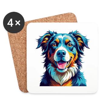 Berger Basque Chien Race Coloré Dessin Animé Kawaii - Dessous de verre (lot de 4) - blanc - Devant