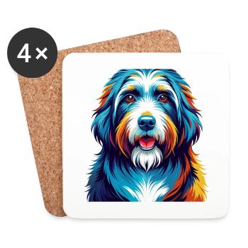 Bearded Collie Chien Race Coloré Dessin Animé Kawaii - Dessous de verre (lot de 4) - blanc - Devant