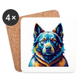Black Norwegian Elkhound Dog Breed Cartoon Kawaii - Coasters (set of 4) - white - Front