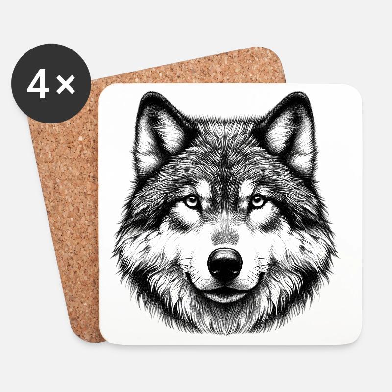 Wolf - Untersetzer (4er-Set) - Weiß
