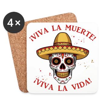 Bunte Calavera Totenschädel Schädel viva la muerte - Untersetzer (4er-Set) - Weiß - Vorne