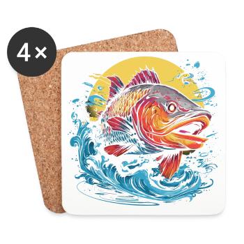 Illustration de pêche - Dessous de verre (lot de 4) - blanc - Devant