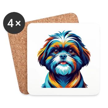 Shih Poo Hunderasse Bunte Karikatur Kawaii - Untersetzer (4er-Set) - Weiß - Vorne