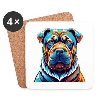 Shar Pei Race Chien Dessin animé Coloré Kawaii - Dessous de verre (lot de 4) - blanc - Devant