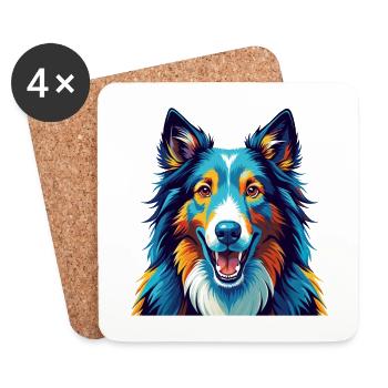 Scotch Collie Chien Race Coloré Dessin animé Kawaii - Dessous de verre (lot de 4) - blanc - Devant