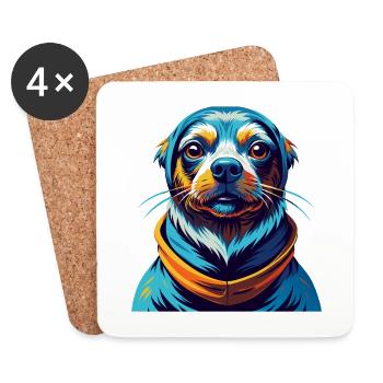 Seskar phoque chien race coloré dessin animé Kawaii - Dessous de verre (lot de 4) - blanc - Devant